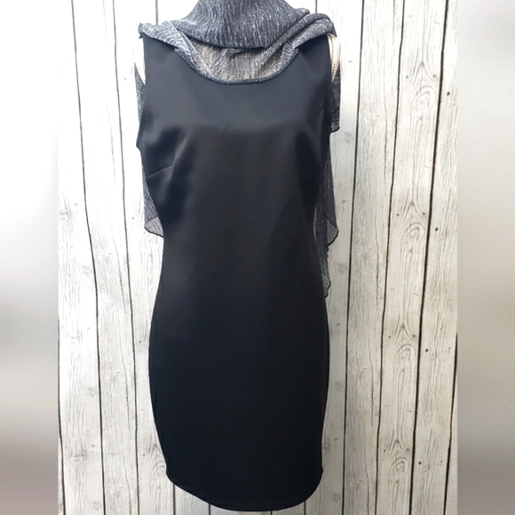 En Focus Studio Sheath Black Silver W/Top Layer Cocktail Dress, Sz 14 - Picture 2 of 9